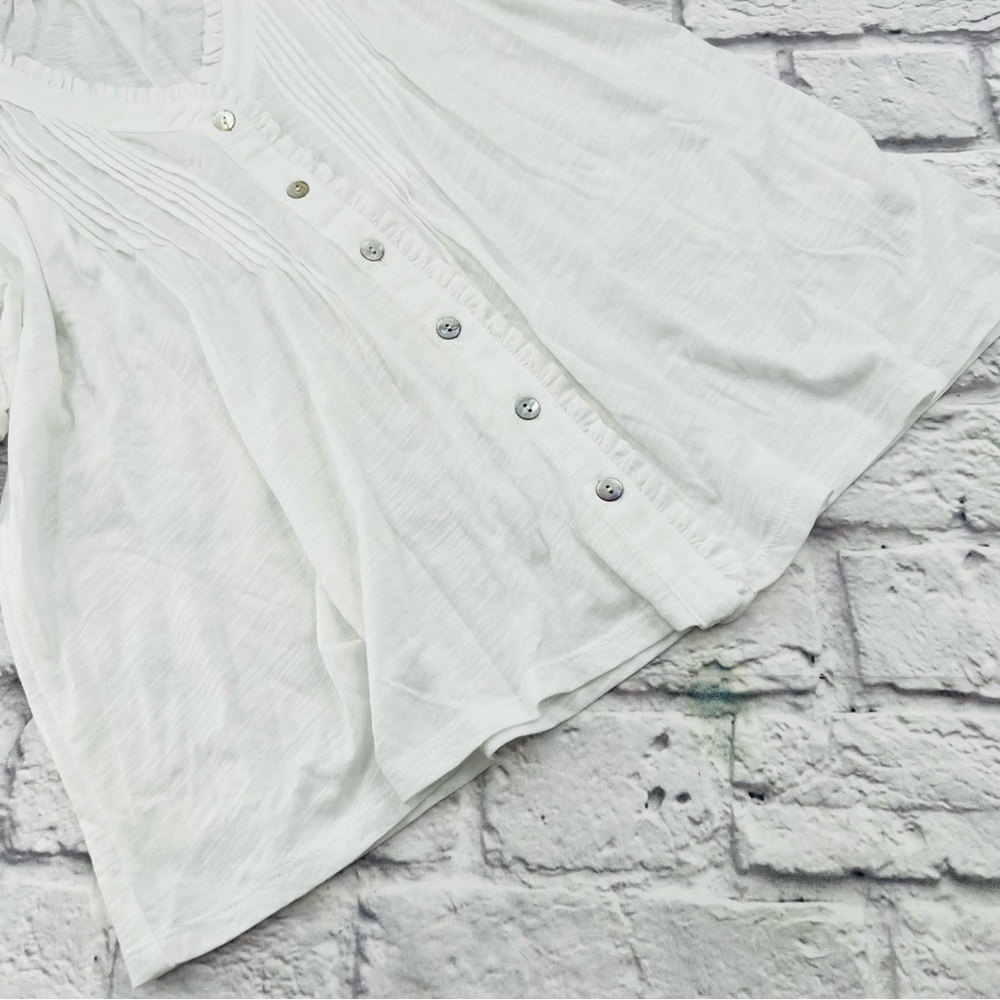 Lands' End Women's White Button-Up Knit Blouse Short Sleeve Small 6/8 Loose - Picture 4 of 8
